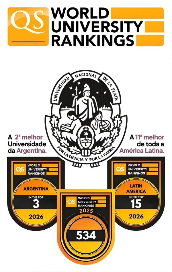 Infográfico do Ranking QS mostrando a UNLP como a 2ª melhor universidade da Argentina e 11ª da América Latina para medicina - Adelante Assessoria